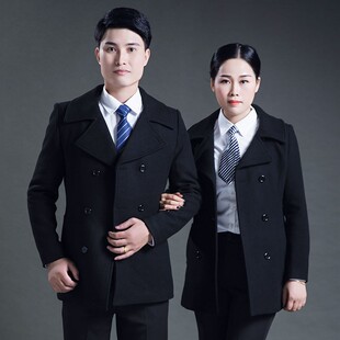 男女秋冬职业装短款妮子西装双排扣收腰显瘦羊毛呢子黑外套工装厚