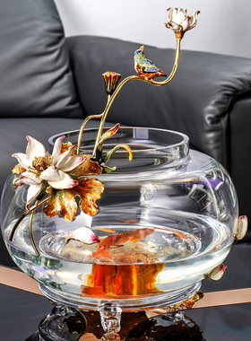 罗比罗丹欧式开放式玻璃鱼缸小型水族箱金鱼缸造景办公室创意装饰