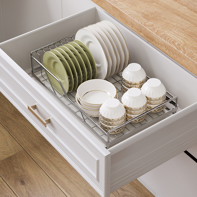 304不锈钢碗碟沥水架单层橱柜内置厨房台面碗盘沥水篮收纳置物架