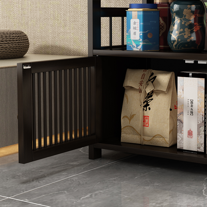 博古架置物架多功能茶柜架茶台玄关多宝阁书架实木多层储物架中式