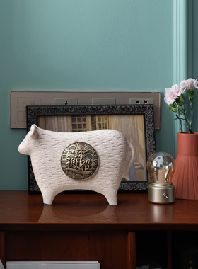 家居新中式创意桌面办公室摆件高档招财牛年新居礼品书桌装饰品