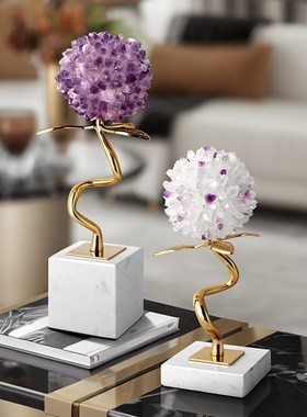 轻奢创意《花团锦簇》晶石花铜摆件客厅玄关酒柜卧室书房桌面装饰