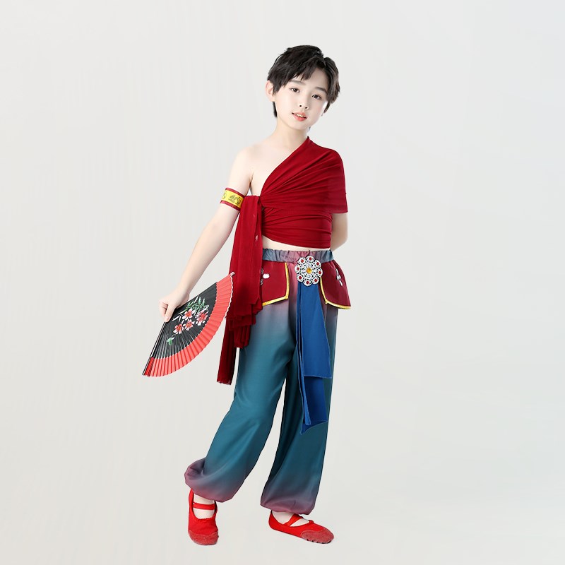 敦煌飞天舞蹈服儿童演出服绝壁敦煌旋鼓飘男生舞蹈套装表演服女童