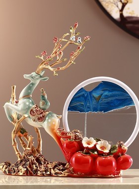 创意招财鹿流沙画摆件沙漏新中式客厅禅意玄关办公室茶室软装饰品