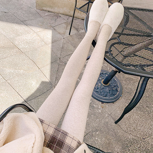 连裤 燕麦色米色打底裤 加绒加厚秋冬棉裤 薄绒秋裤 袜 女外穿春秋薄款