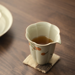 草木灰手绘柿子手工创意陶瓷公道杯大容量家用功夫茶具分茶器茶海