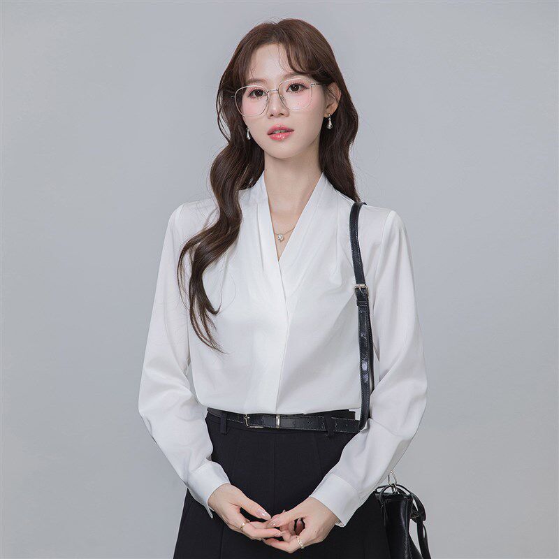 新款V领长袖衬衫雪纺简约显瘦 - 旋中商贸出品