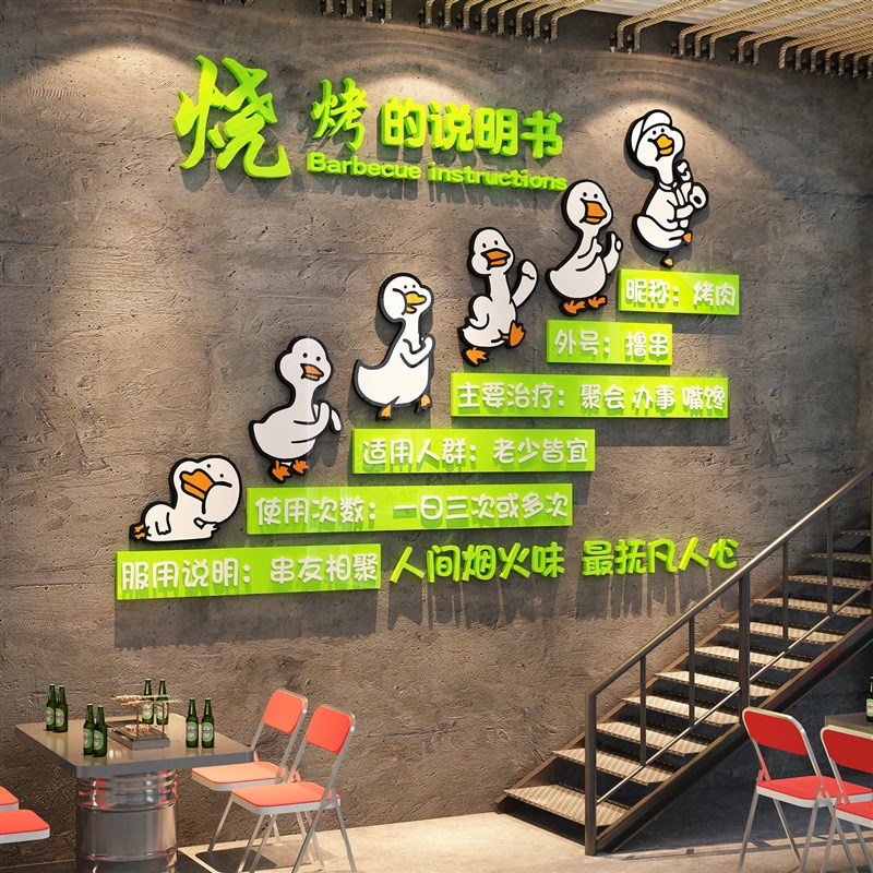 网红烧烤店装饰创意墙面烤肉串小酒吧餐饮壁画饭馆复古工业风贴纸