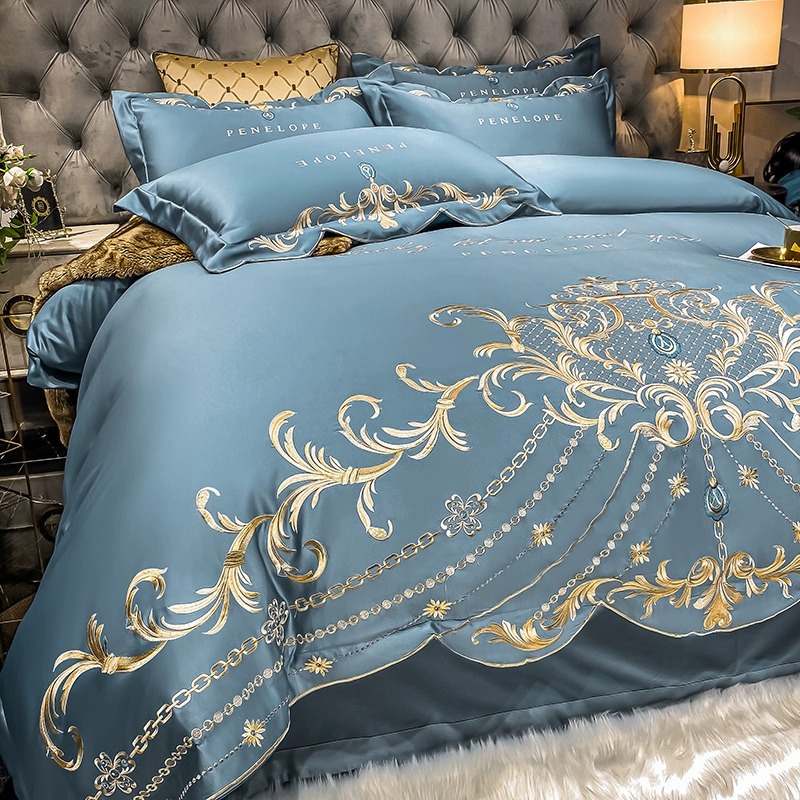 高档全棉欧式贡缎婚庆四件套大红色床单被套纯棉结婚床上用品婚房