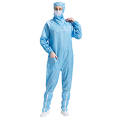 防静电百级无尘服网格斜拉工作服连帽连体服无尘室工程侧拉链防尘