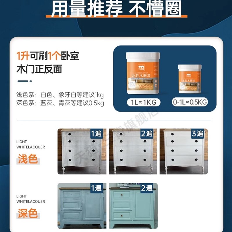 三青水性木器漆木门旧家s具翻新改色漆家用自刷实木哑光白色漆涂