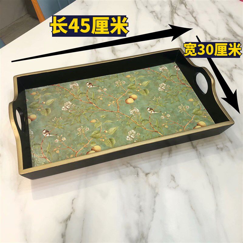 美式田园西式木质托盘 家用茶盘杯盘 水果盘长方S形 创意客厅茶几
