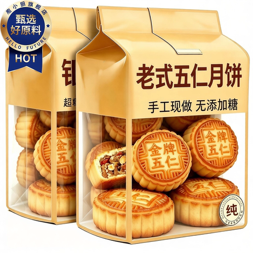 广式五仁月饼经典老式传统手工月饼黑芝麻中秋解馋糕点官方旗舰店