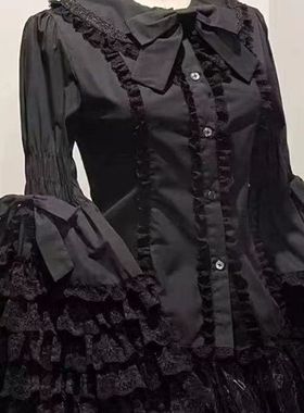 黑色蕾丝doll感lolita姬袖衬衫内搭百搭白色