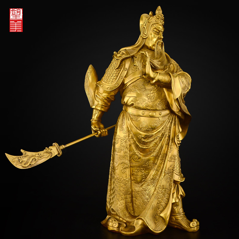 现货速发铜关公像摆件纯铜横刀武财神铜像办公室供奉神像大号客厅