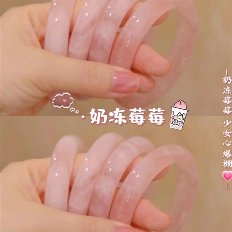 现货速发粉晶手镯莫桑比克圆条水镯子芋泥啵啵草莓晶冰种马达加斯