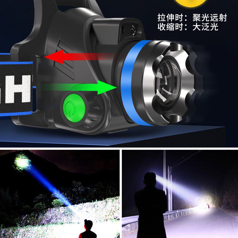 现货速发头灯强光充电超亮超长续航钓鱼头戴式感应夜钓手电筒户外