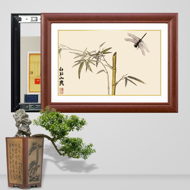 现货速发推拉画实木配电箱画免打孔液压上翻电闸中式电表箱装饰挂
