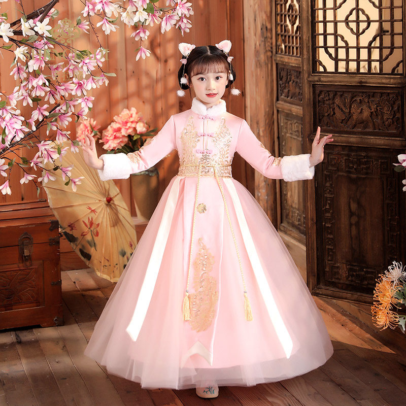 现货冬装女童j加厚中国风加绒披风儿童明制新年装拜年服