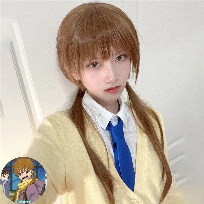 现货速发假发浅棕长直发双马尾空气刘海学生水谷雫邻座怪同学全头