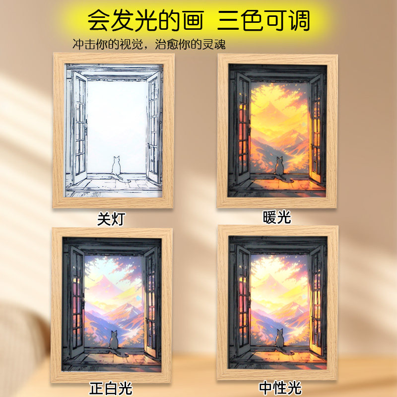现货速发适合朋友结婚送的礼物实用照片灯光画镜子画来图创意可定