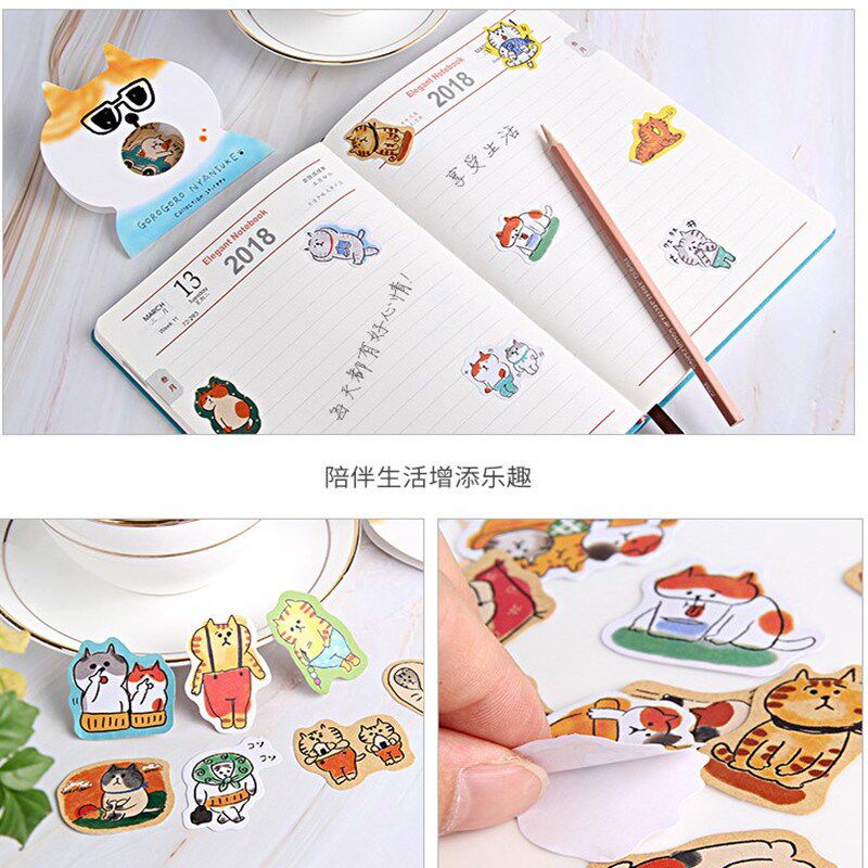 速发is风超萌可爱猫咪贴纸手帐相册成长手册装饰素材萌猫图案贴画