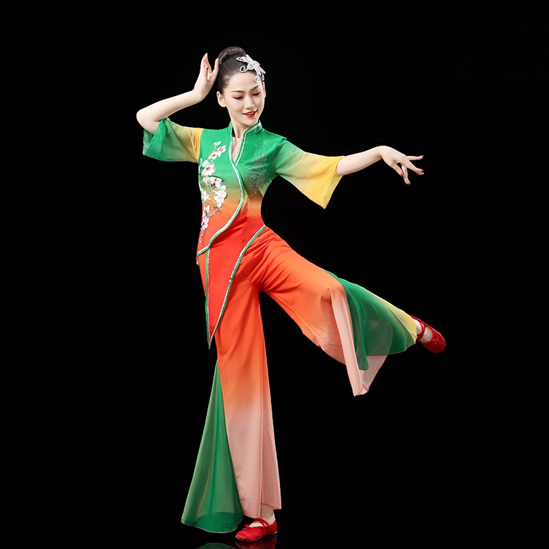 速发胶州秧歌舞演出服广场舞蹈团体东北表演服装古典扇子舞伞舞套