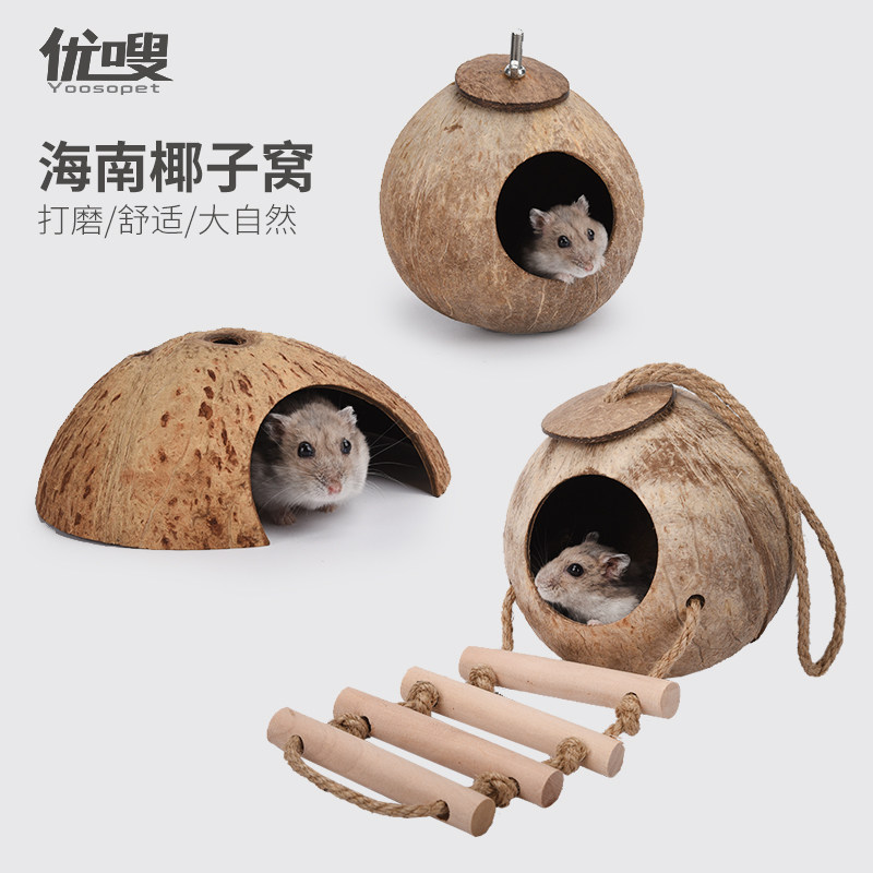 速发仓鼠椰子壳窝避暑躲避造景降温夏天金丝熊别墅花枝鼠窝打磨椰