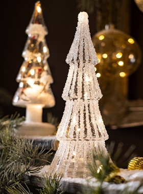 速发 玻璃圣诞树桌面摆件装饰灯小亮发商闪夜灯光场橱窗场景布置