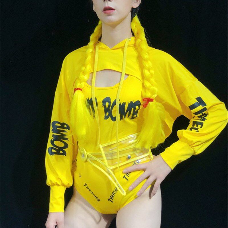 速发漫舞派对新款酒吧夜店B组演出服DS舞台性感o服装黄色比基尼