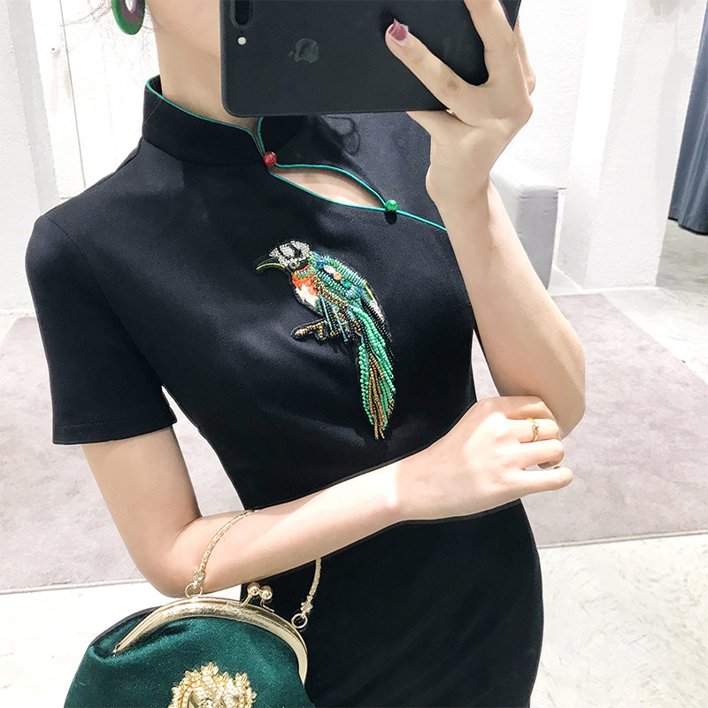 速发中国风改良版刺绣旗袍2021新款春秋鱼尾年轻款少气质连衣裙