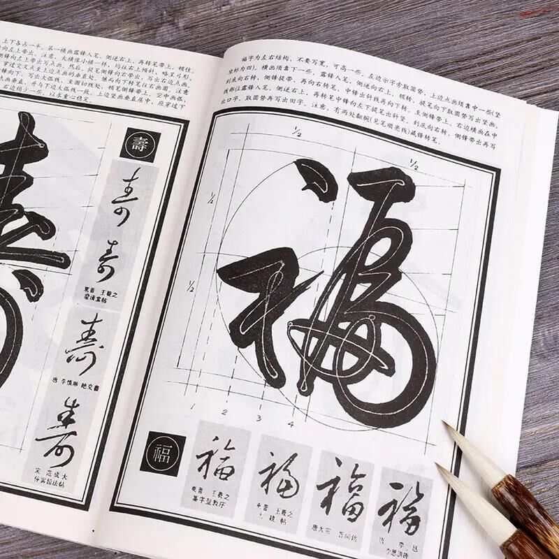 速发行书单字毛笔练习行书福字寿字笔法笔画走势讲解教程笔顺