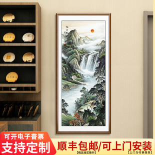速发旭日东升山水式靠山挂正对门玄关装饰画中画八方聚财图画东墙