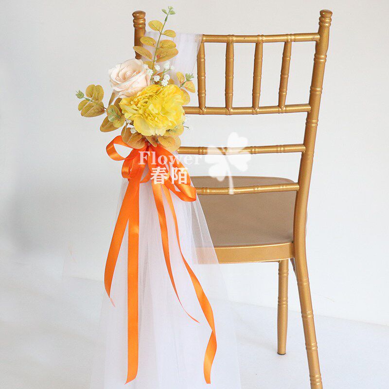 速发婚礼布置椅户外草坪商务酒店装饰花艺乔迁门把手花束仿真椅背