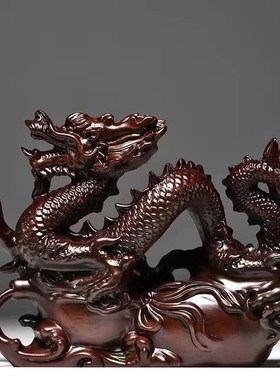 速发黑檀龙质木摆件实木十二生肖龙工设家居客厅办公室装饰摆艺品