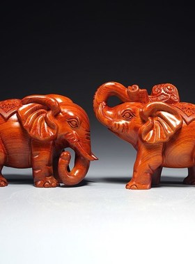 速发花件木雕刻大象摆居一对家梨客厅电视柜实木象装饰工艺品乔迁