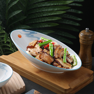 速发斜口碗凉菜盘陶瓷特色餐厅专用餐盘创意具菜冷餐盘子商用酒店