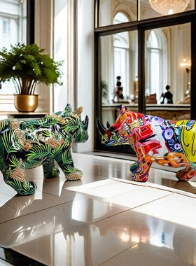 速发创意新款脂彩摆件家居树厅办公室桌面动物客炫工艺品装饰