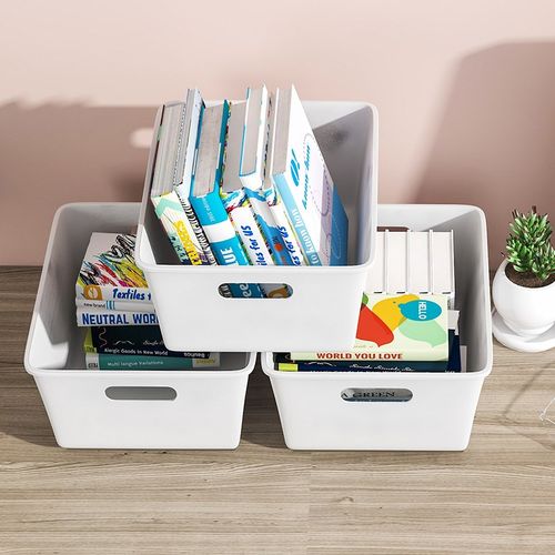 速发杂物收纳筐零食桌面收书盒家用客厅书架塑柜整理盒纳料储物盒