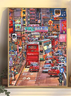 速发【代市街景】八城背板 数手油画填色字绘画手工减压装饰画礼