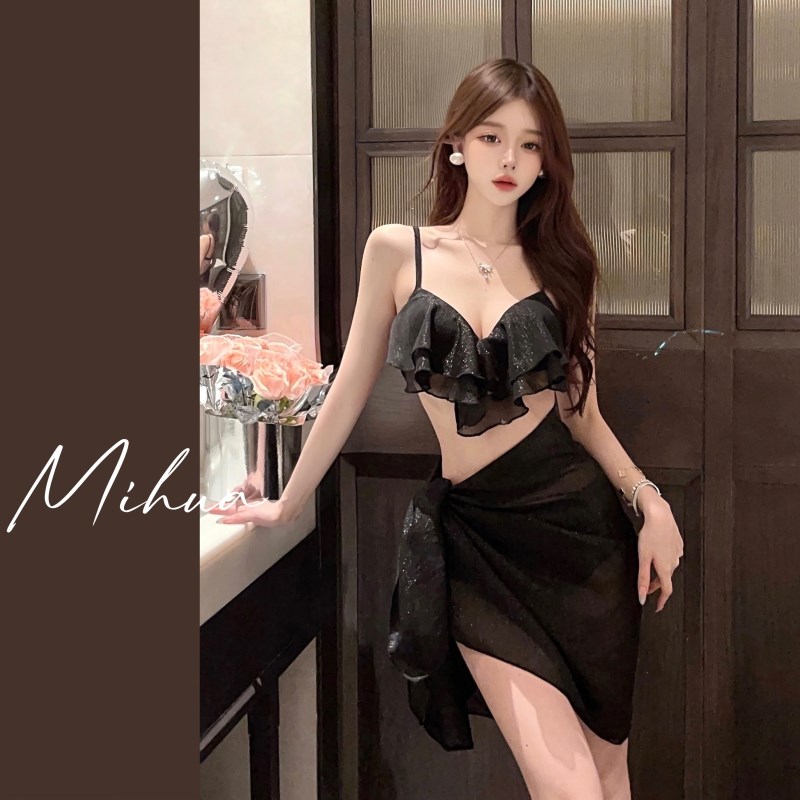 现货泳衣女款2024年新款爆款性感绑带比基尼钢托小胸聚拢修身度假