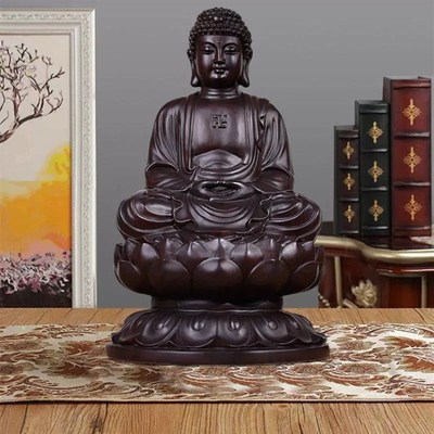 速发实陀雕刻大日如来佛祖摆件迦木制释红摩尼牟尼佛像阿弥木佛三