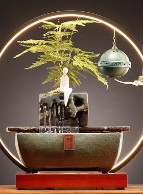 速发守摆人招财流水淘件中式环饰家居饰品循灯喷泉流水加湿器桌面