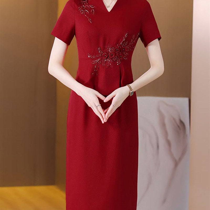 速发高端喜婆婆婚宴装礼服2024新款夏季高贵洋气妈妈结婚红色套装