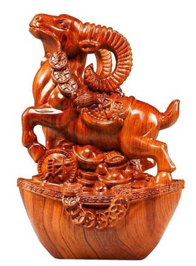 速发十梨木雕山羊摆件花二家肖福财羊雕刻生居客厅装饰红木工艺品