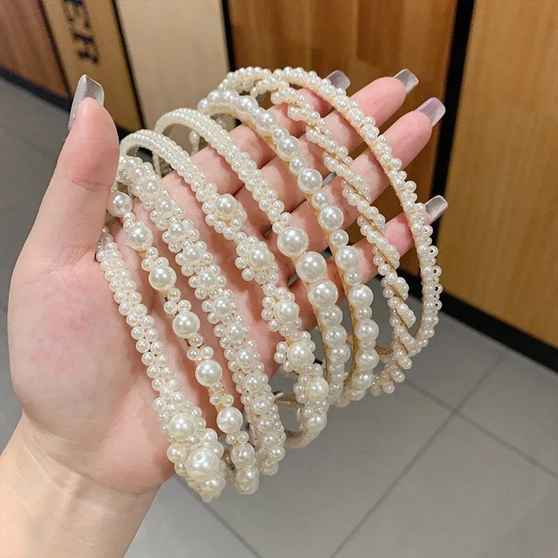 速发韩版珍珠压发箍洗脸士百搭外卡白色头箍细发发出头饰