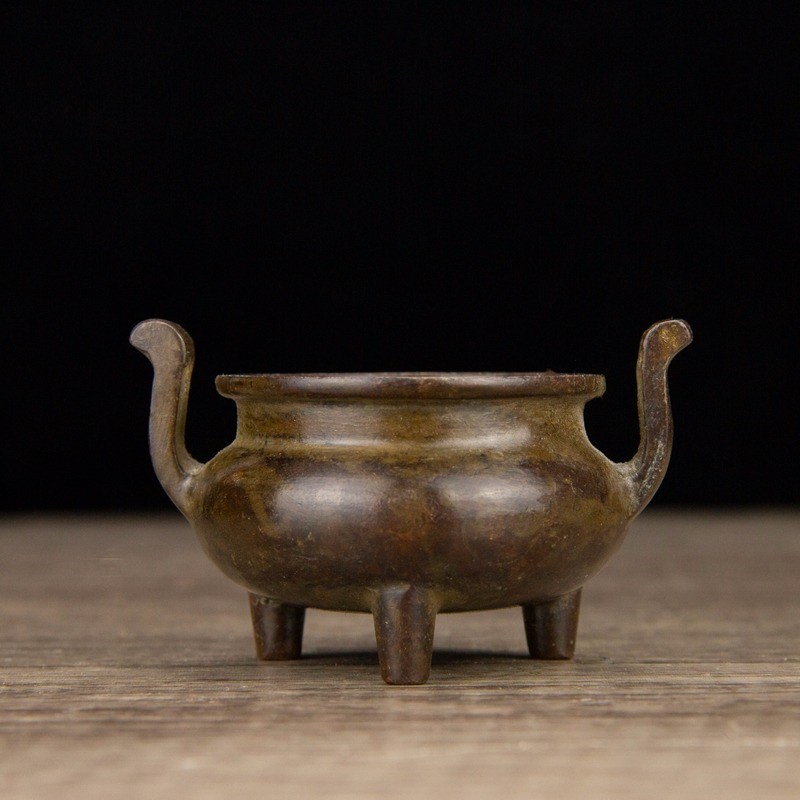 速发精品镀紫铜奉号三足桥小供耳炉摆件