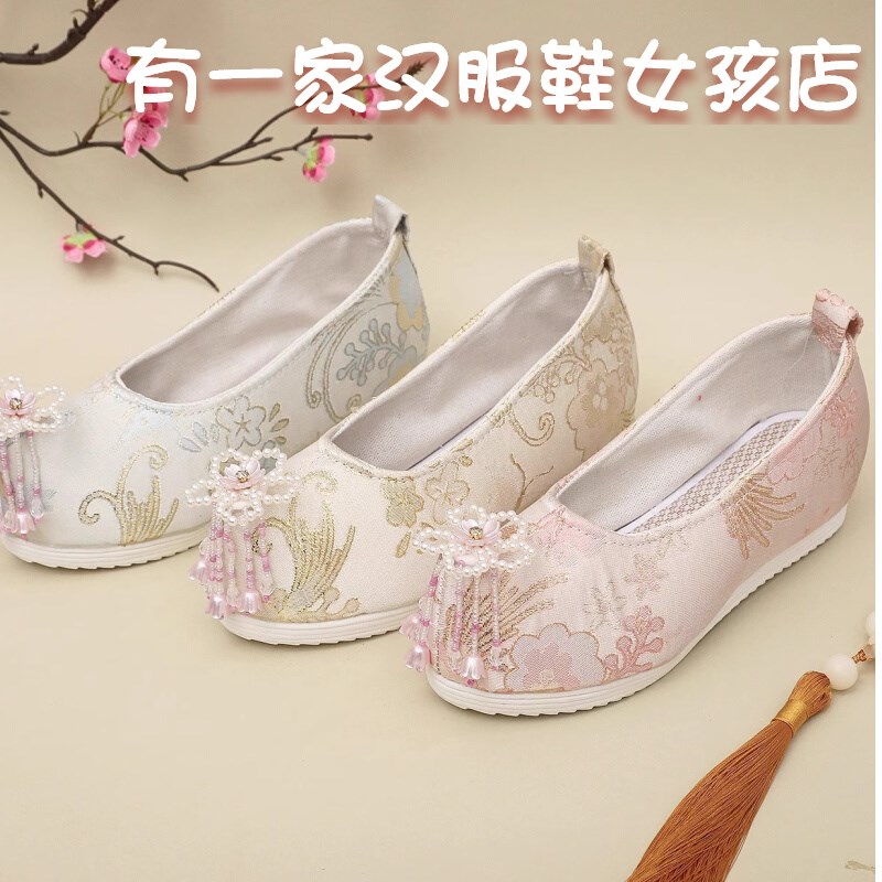 速发新款绣风汉服鞋子淡雅古花鞋演出舞蹈汉元素布鞋中国风鞋