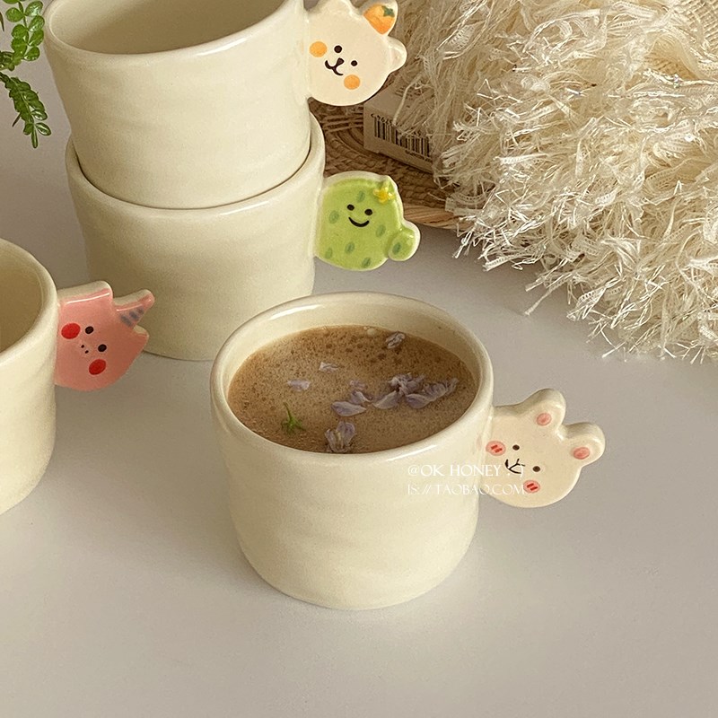 速发萌趣哑奶釉下彩手捏陶瓷杯子萌光可爱咖啡杯创意喝水杯