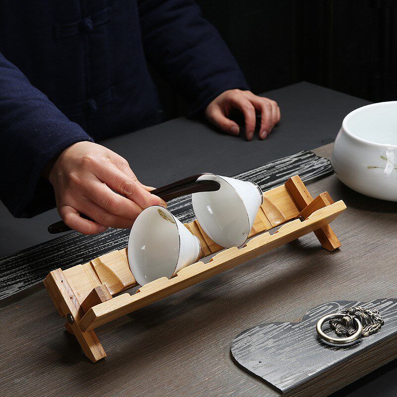 速发件零架黑檀花梨木竹制杯架配茶功夫茶具茶道杯配实木收纳沥水